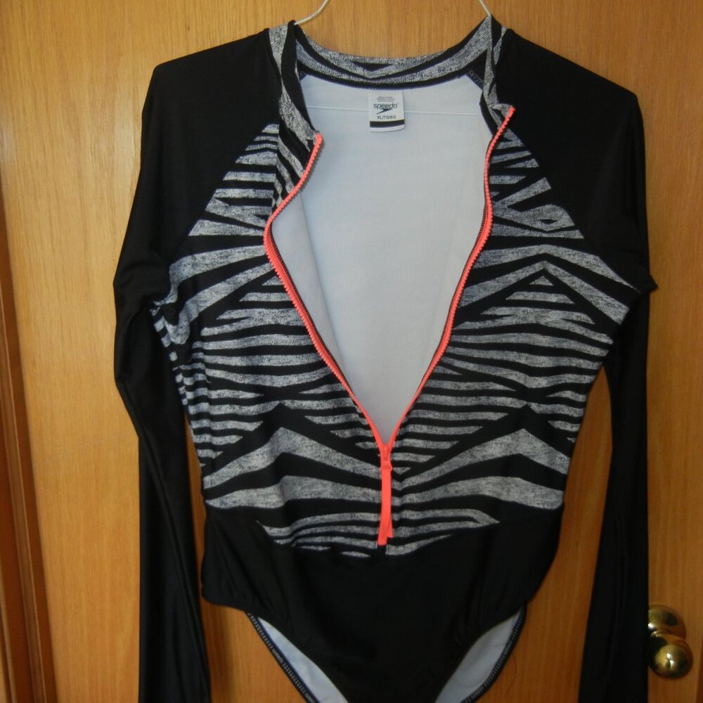 Speedo XL UV Protection Bathing Swim Suit Long-Sleeve Full Zip Crew Neck One Pc - Picture 6 of 13